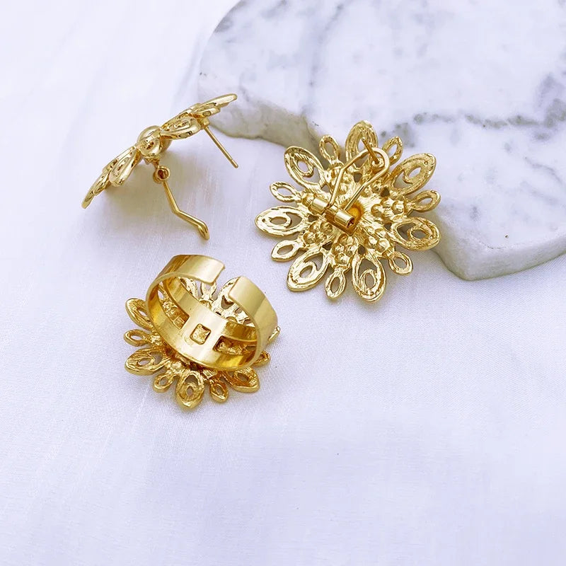 The Imperial Sunburst: 24K Gold-Plated Layered Floral Bridal Set