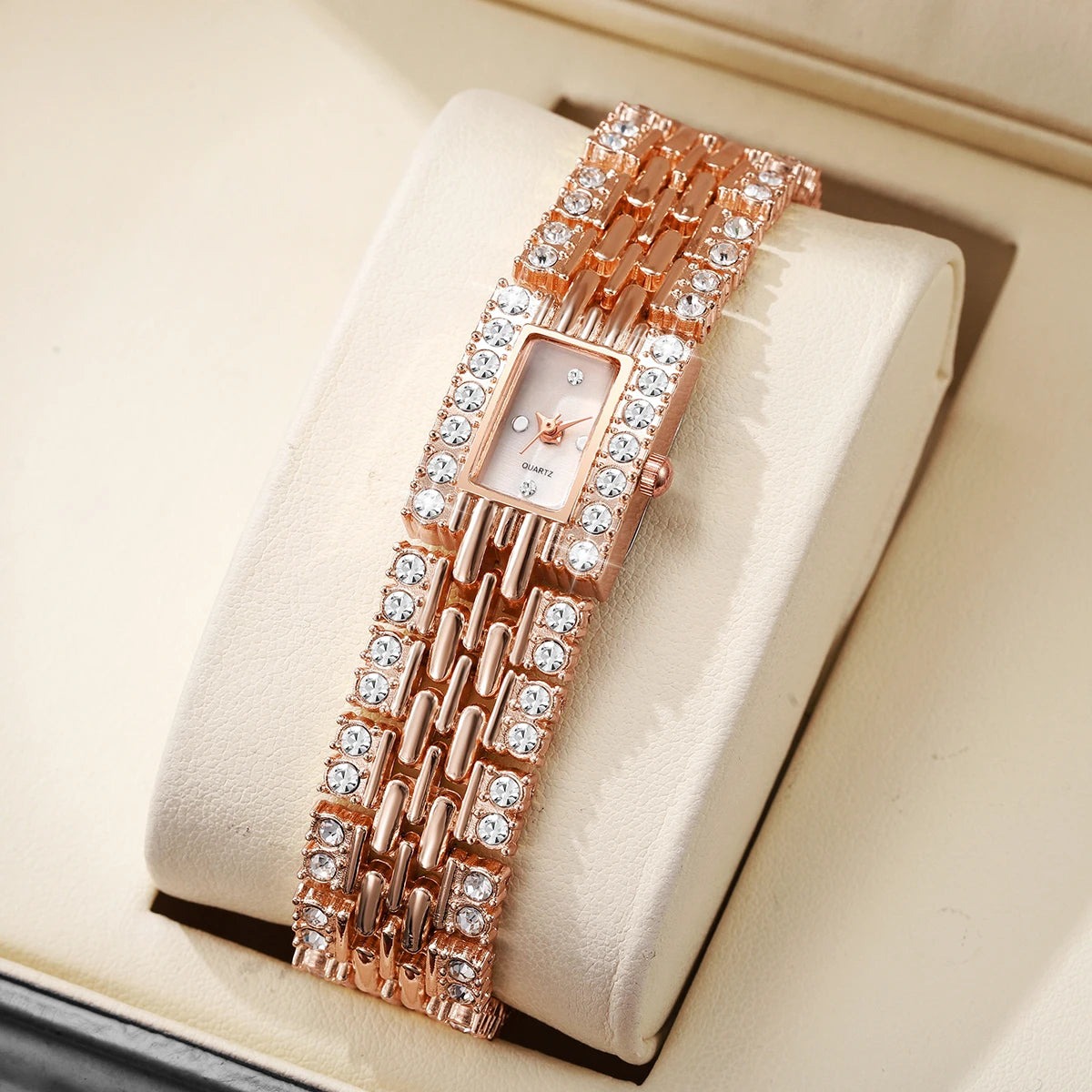The Imperial Empress: Rhinestone Rectangle Watch & Bracelet Set