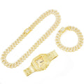 The Imperial Vanguard: Fully Iced Square Watch & Cuban Link Set