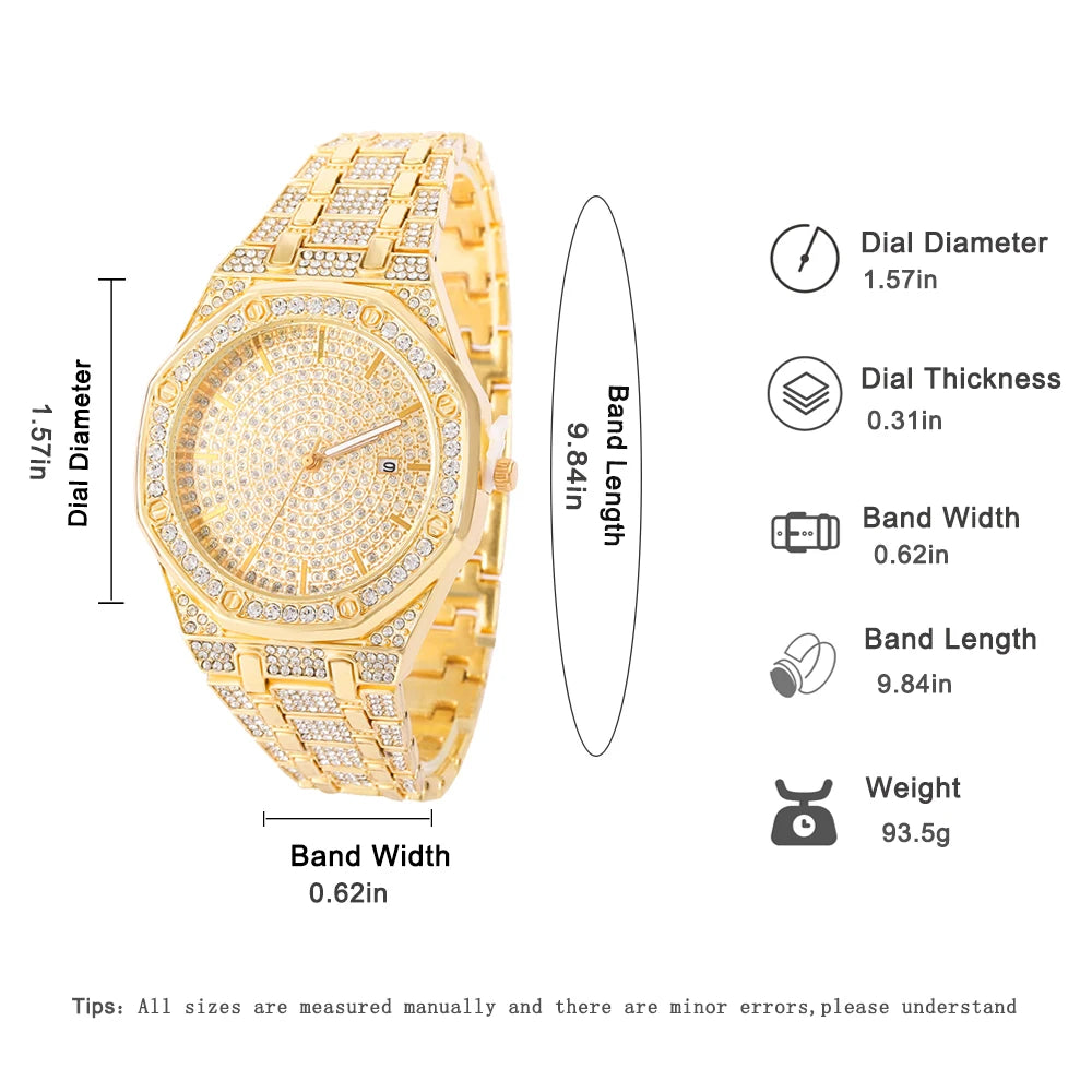 Men's Iced Watch Men's Gold Watch Hip Hop Fashion Cool Bling Gold Diamond Luxury Men's Watch Direct Delivery Relogio