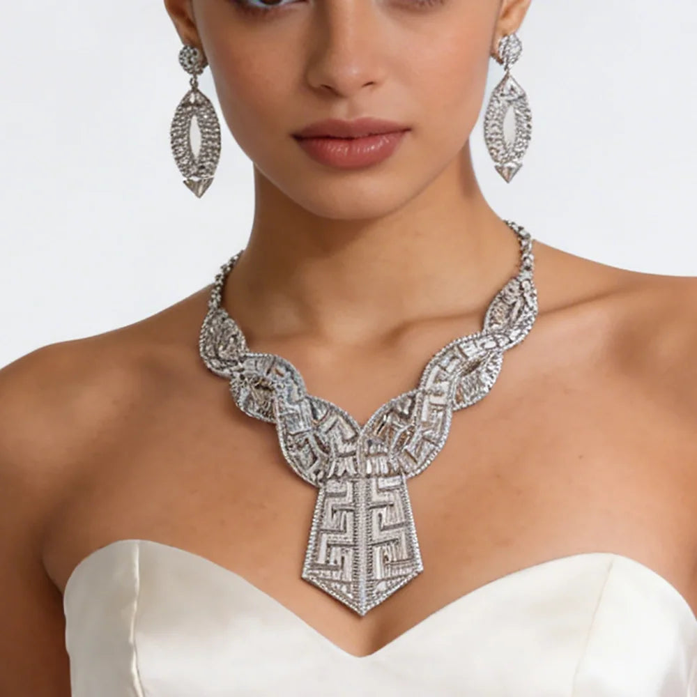 GOLD COLOR JEWELRY 24K Gold Plated Jewelry Set Weddings Earrings Necklace Ring Accessory Luxury Party Gifts