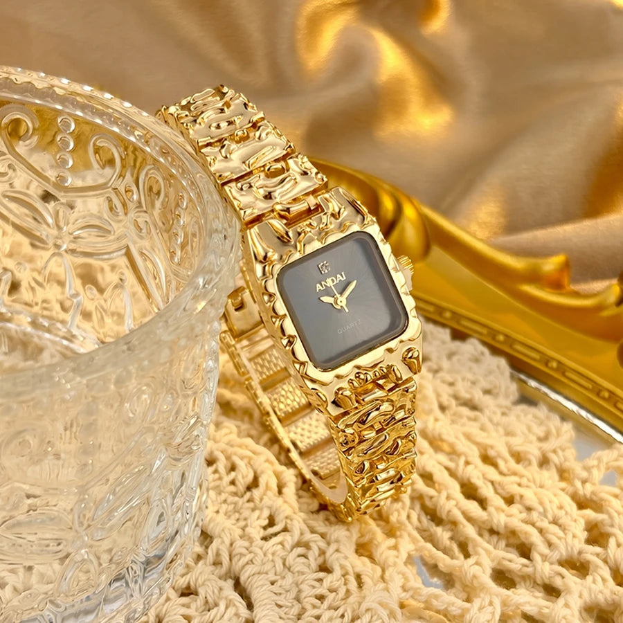 Vintage Gold Watch with Jam Tangan Wanita and Jewelry Set For Women Gift