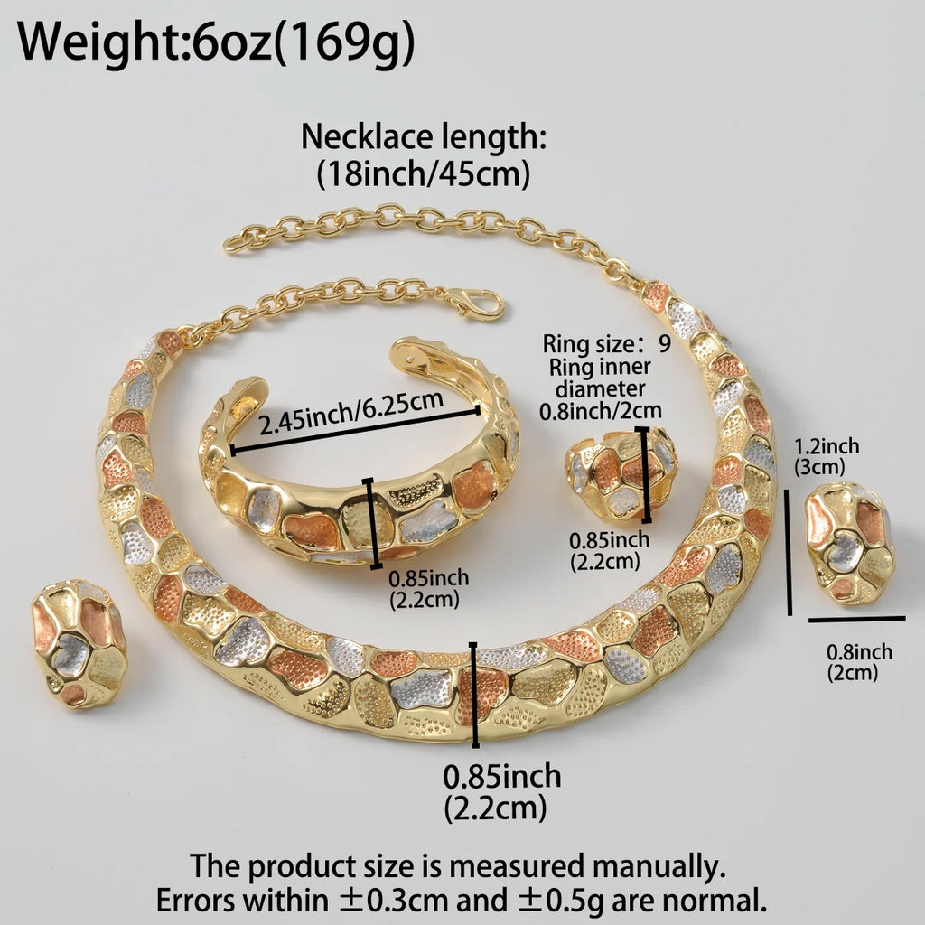 Dubai Luxury Textured Collar 4-Piece Jewelry Set
