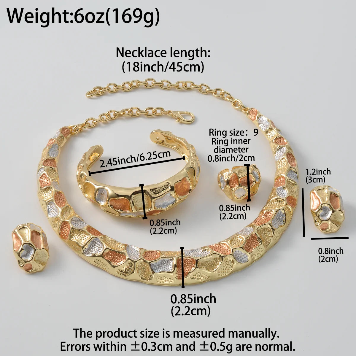 Dubai Luxury Textured Collar 4-Piece Jewelry Set