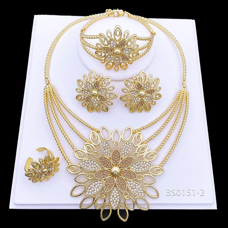 The Imperial Sunburst: 24K Gold-Plated Layered Floral Bridal Set