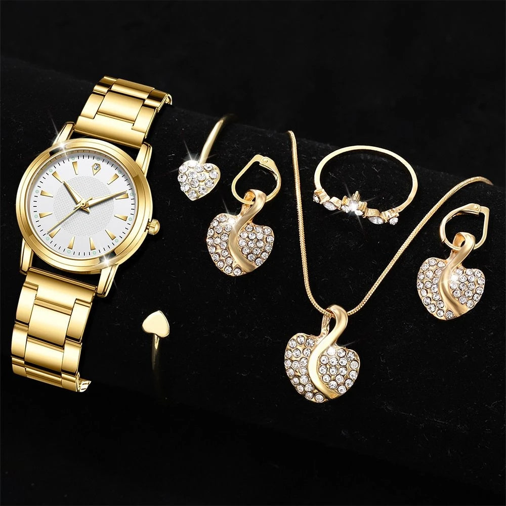 The Imperial Heart: Fully Iced Watch, Necklace, Earring & Ring Grand Set