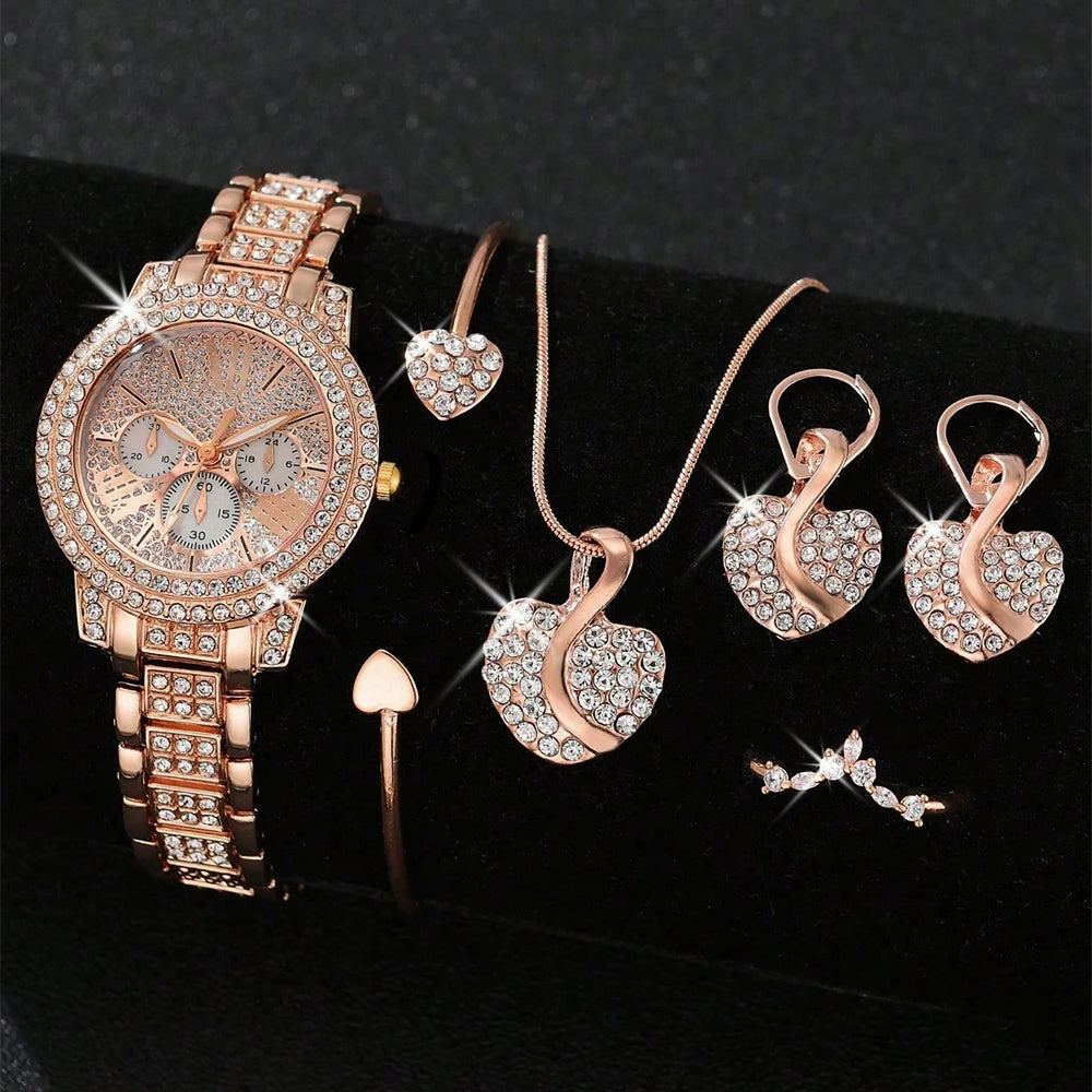 The Imperial Heart: Fully Iced Watch, Necklace, Earring & Ring Grand Set