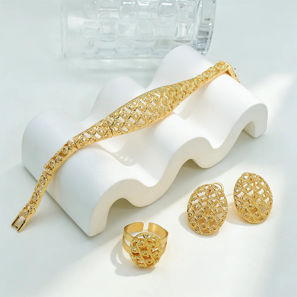 Dubai Luxury 4-Piece 18K Gold Plated Jewelry Set
