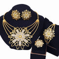 YTJX Luxury Africal Wedding Jewelry Set 18K Gold Plated Big Flower Necklace Bracelet Earring Ring For Women 2025 Trendy New