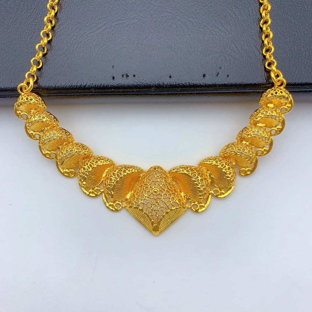 Luxury Indian Bridal 24k Gold Plated Necklace And Earrings Jewelry Sets For Women Ethiopian Dubai Set Wedding Party Gifts