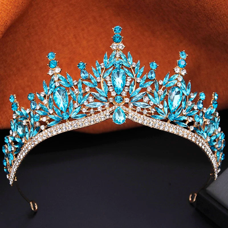 Ocean Royalty - Blue Crystal Wedding Tiara & Bridal Set