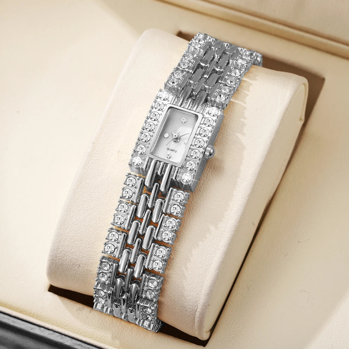 The Imperial Empress: Rhinestone Rectangle Watch & Bracelet Set