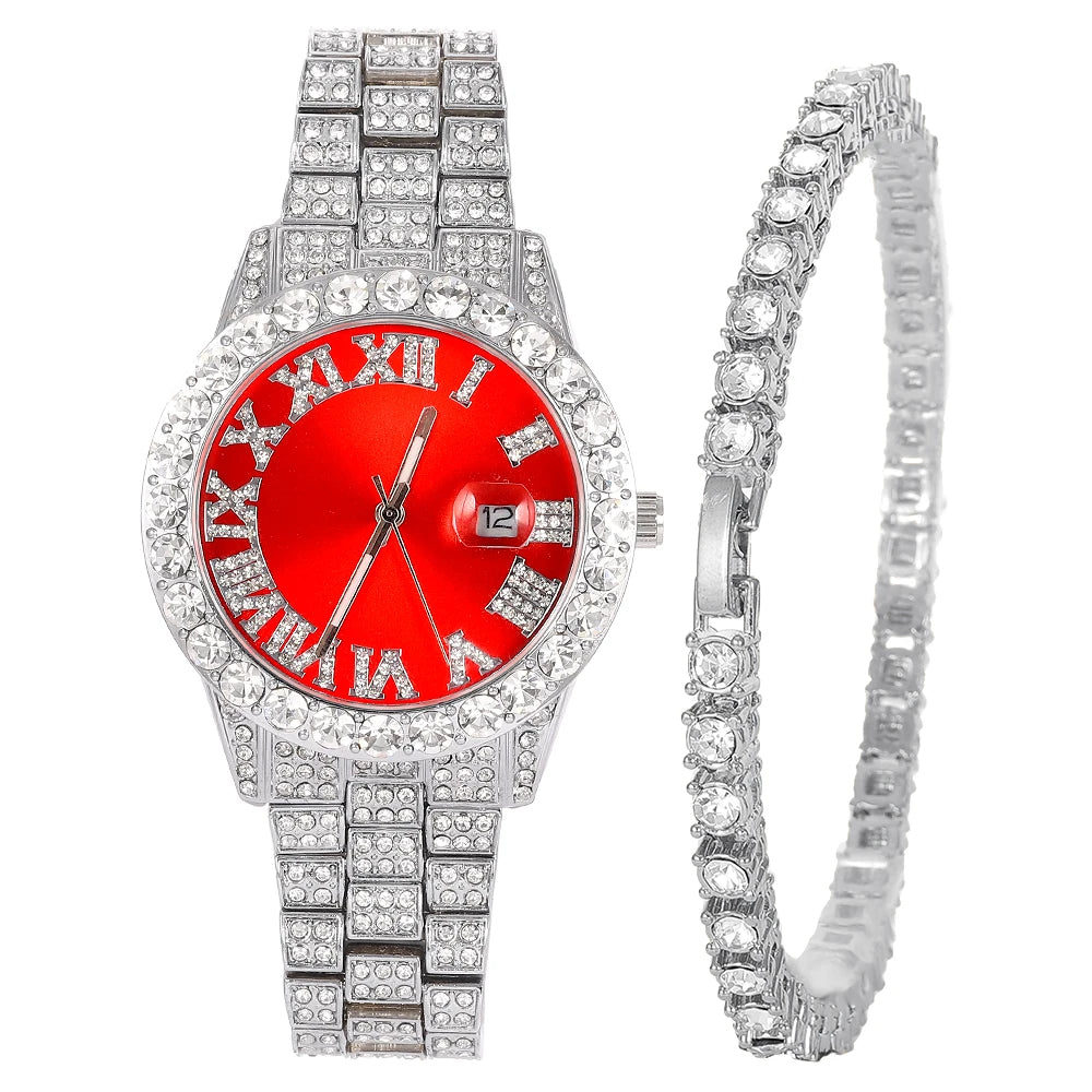 The Sovereign Drip: Fully Iced Watch, Cuban Chain & Bracelet Set