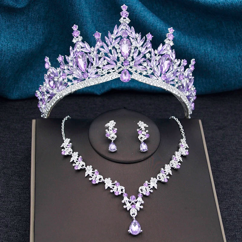 Blush Royalty - Pink Crystal Wedding Tiara & Bridal Set