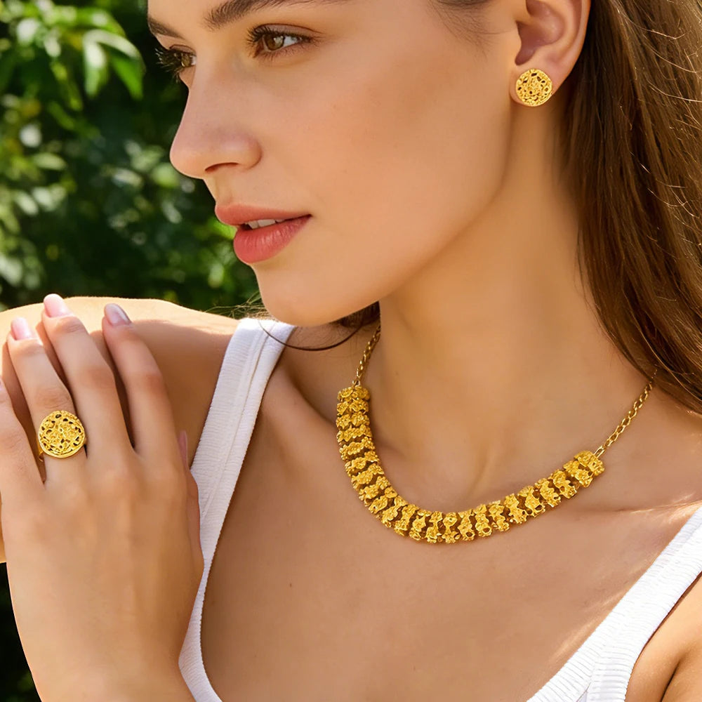 Dubai Royal 4-Layered Multi-Strand Gold Plated Jewelry Set