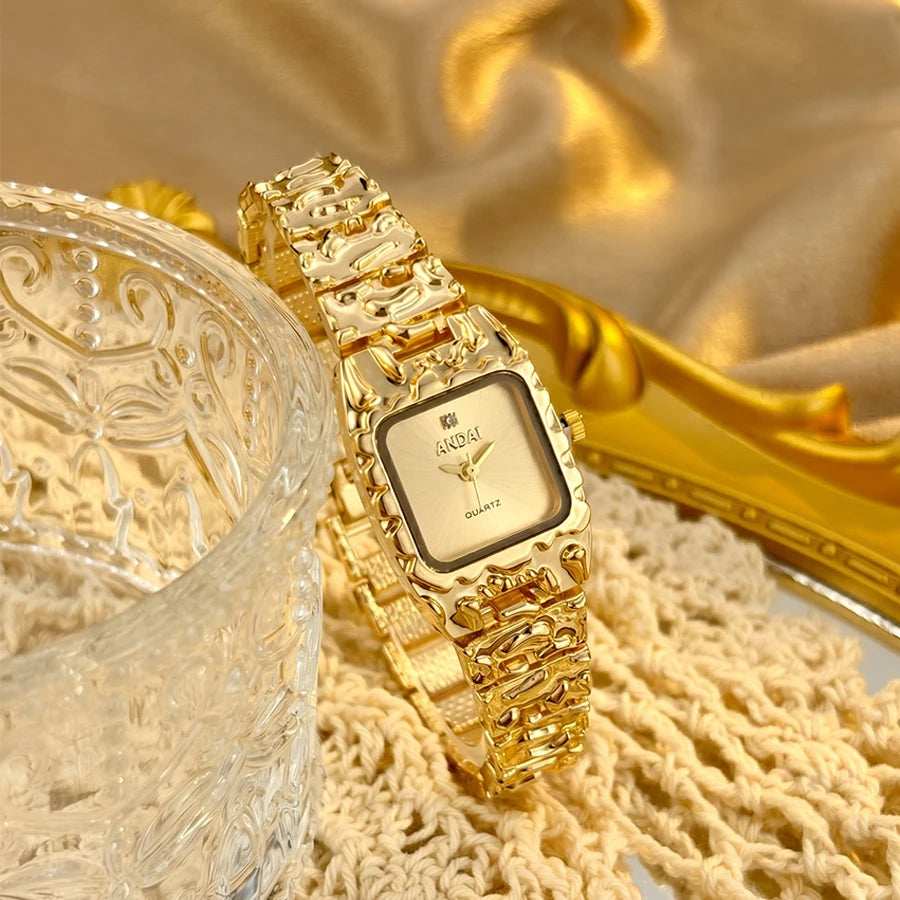 Vintage Gold Watch with Jam Tangan Wanita and Jewelry Set For Women Gift