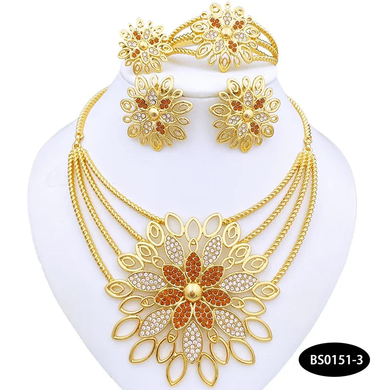 The Imperial Sunburst: 24K Gold-Plated Layered Floral Bridal Set
