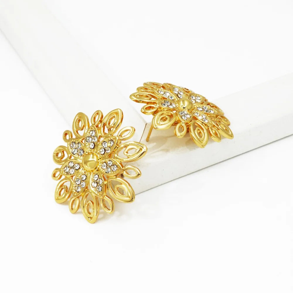 YTJX Luxury Africal Wedding Jewelry Set 18K Gold Plated Big Flower Necklace Bracelet Earring Ring For Women 2025 Trendy New