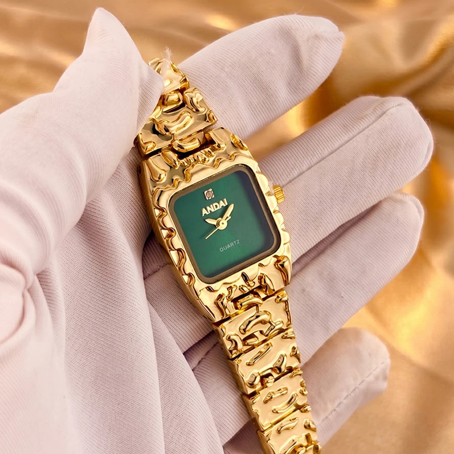 Vintage Gold Watch with Jam Tangan Wanita and Jewelry Set For Women Gift