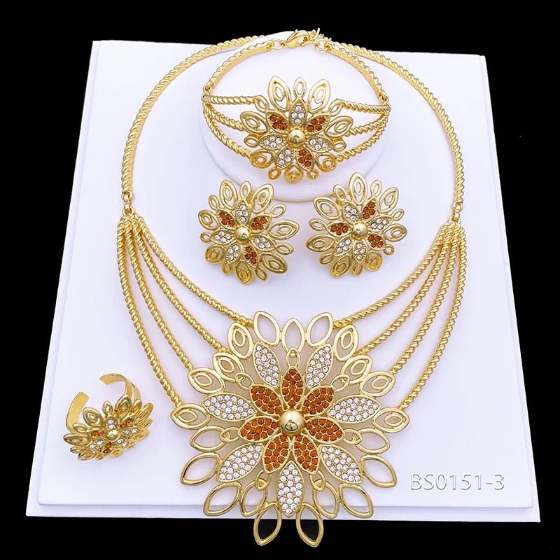 The Imperial Sunburst: 24K Gold-Plated Layered Floral Bridal Set