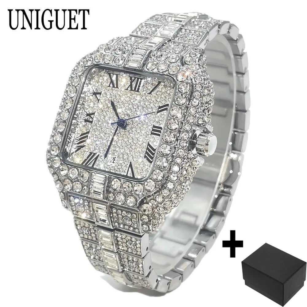 The Royal Pharaoh: Fully Iced Baguette Square Roman Chrono