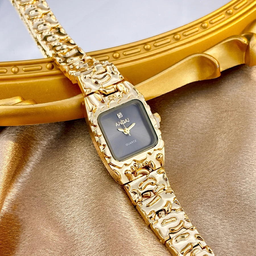 Vintage Gold Watch with Jam Tangan Wanita and Jewelry Set For Women Gift