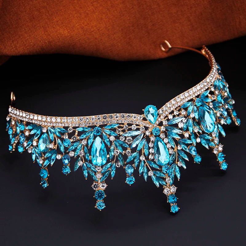 Ocean Royalty - Blue Crystal Wedding Tiara & Bridal Set