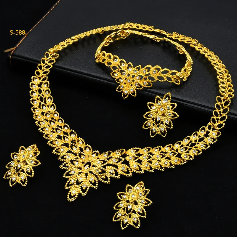 Italian Bridal Gold Plated Jewelry Set For Women African Indian 24K Gold Color Pendant Necklace Earring Set Dubai Party Gifts