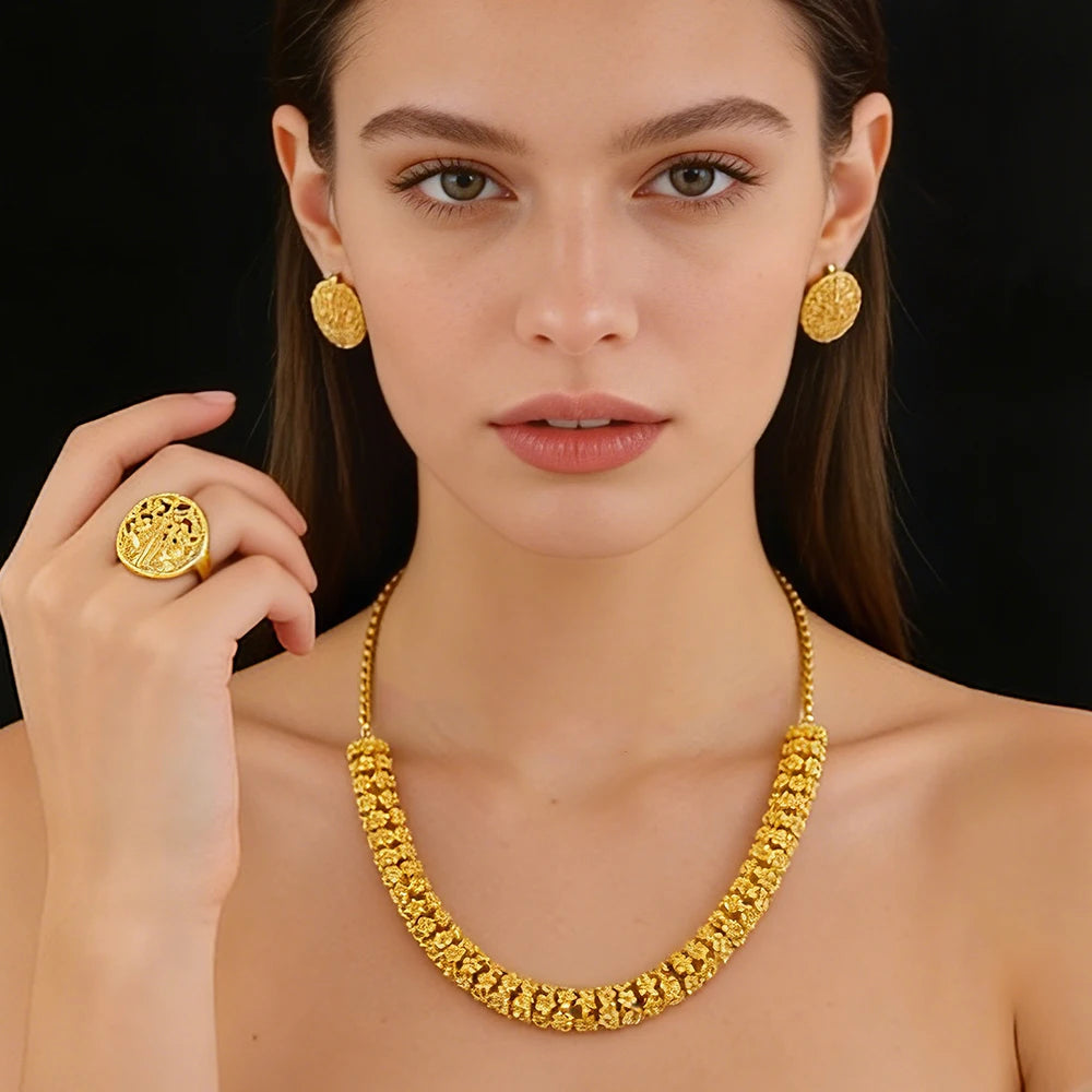 Dubai Royal 4-Layered Multi-Strand Gold Plated Jewelry Set