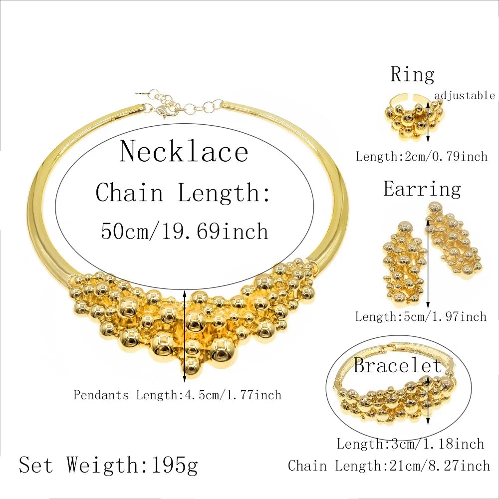 18K Dubai Gold Nigerian Bridal Jewelry Set | Statement Choker, Earrings, Ring & Bracelet