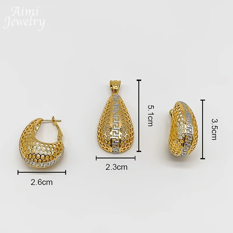 Simple Daily Wear Gold Plated Jewelry Set Luxury Exquisite Earrings Necklace Pendant with Chain Party Dubai Bridal Wedding Gifts
