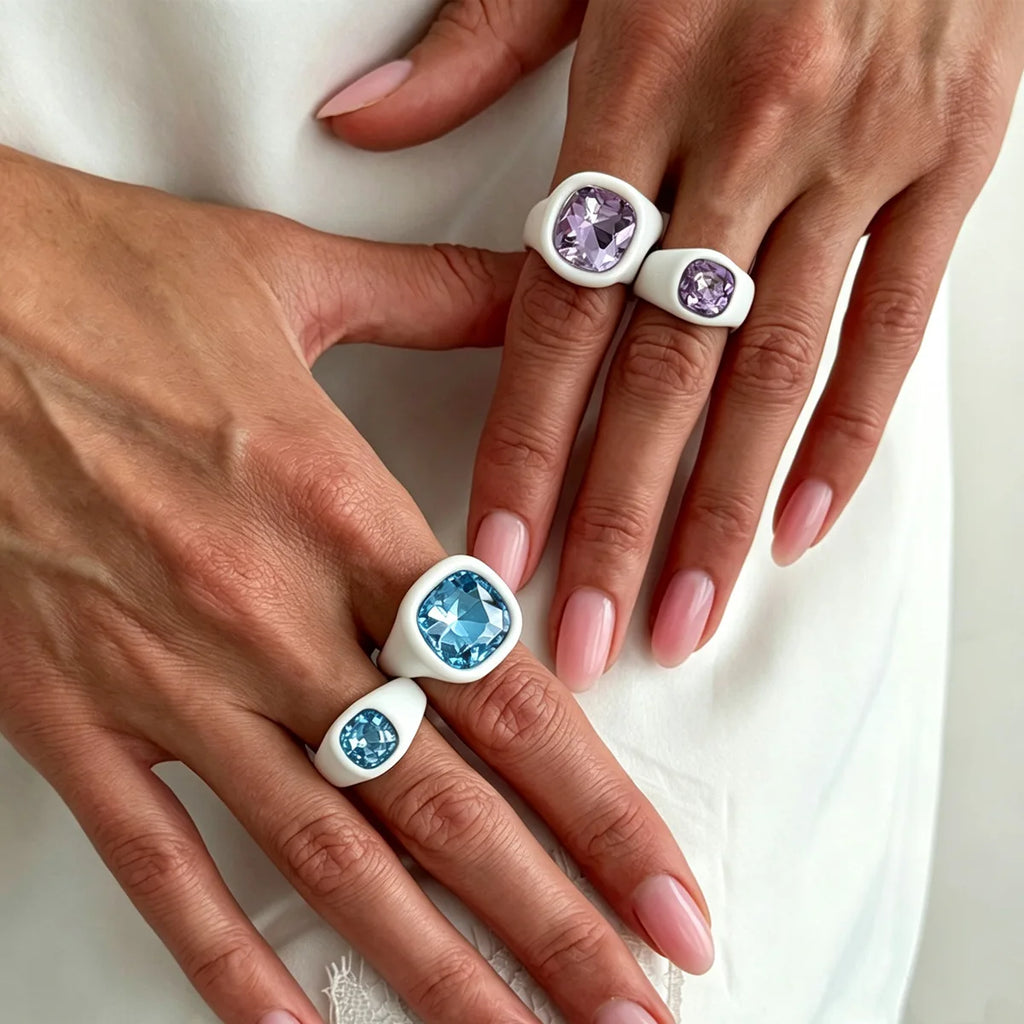 Pastel Dreams - 2-Piece Sparkling Chunky Ring Set