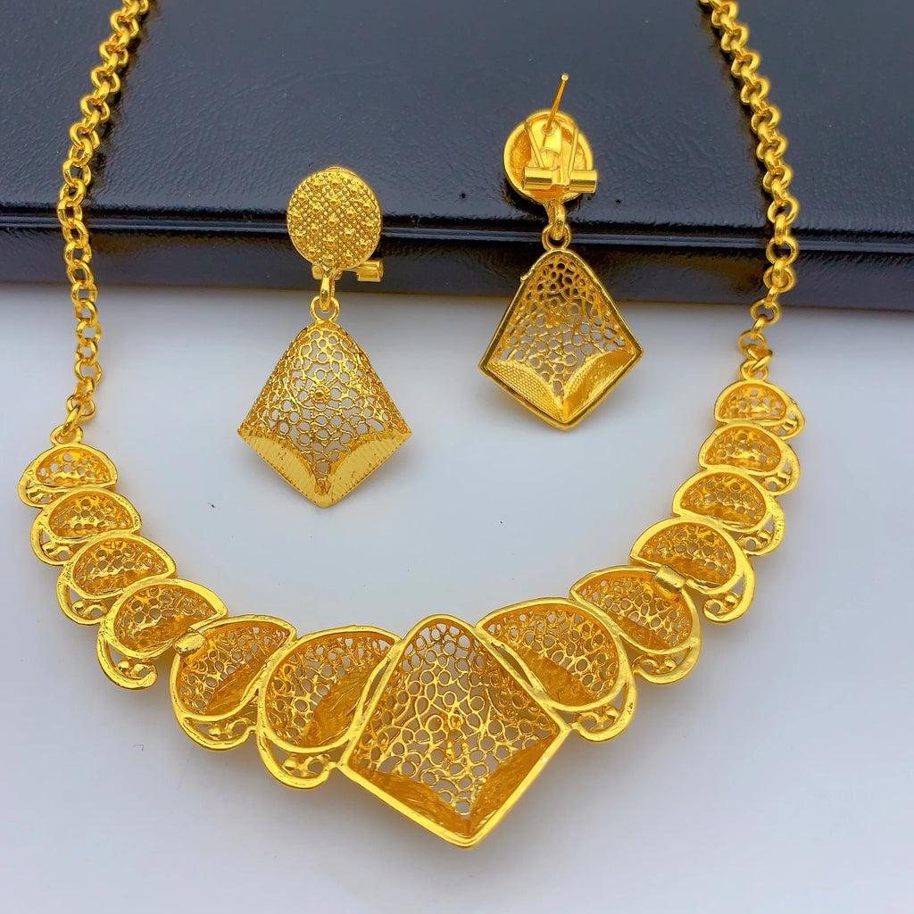 Luxury Indian Bridal 24k Gold Plated Necklace And Earrings Jewelry Sets For Women Ethiopian Dubai Set Wedding Party Gifts