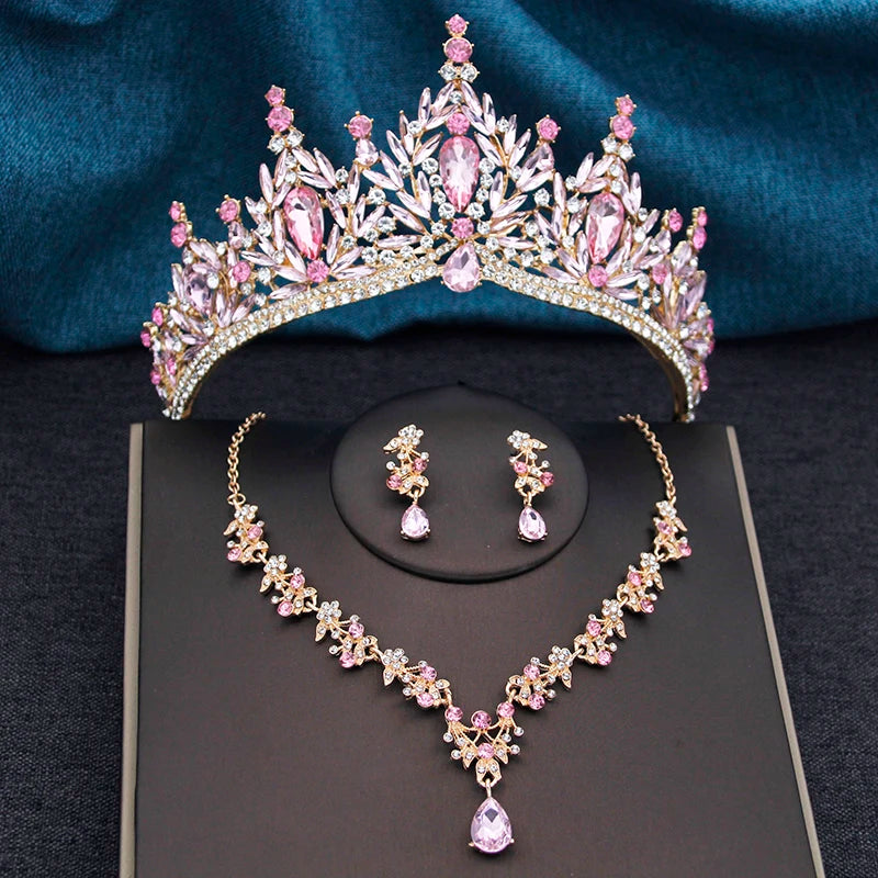 Blush Royalty - Pink Crystal Wedding Tiara & Bridal Set