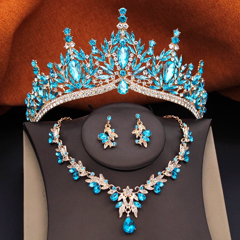 Ocean Royalty - Blue Crystal Wedding Tiara & Bridal Set