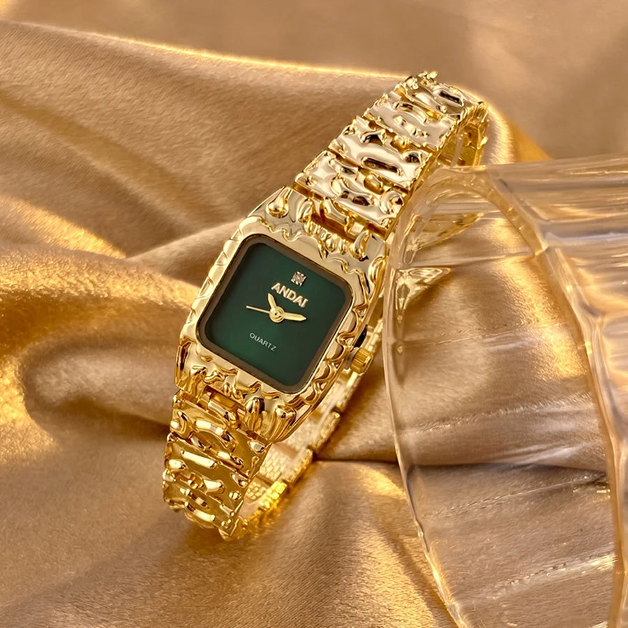 Vintage Gold Watch with Jam Tangan Wanita and Jewelry Set For Women Gift