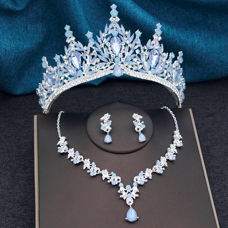 Blush Royalty - Pink Crystal Wedding Tiara & Bridal Set