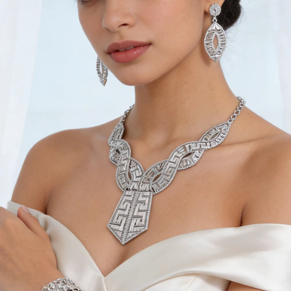 GOLD COLOR JEWELRY 24K Gold Plated Jewelry Set Weddings Earrings Necklace Ring Accessory Luxury Party Gifts