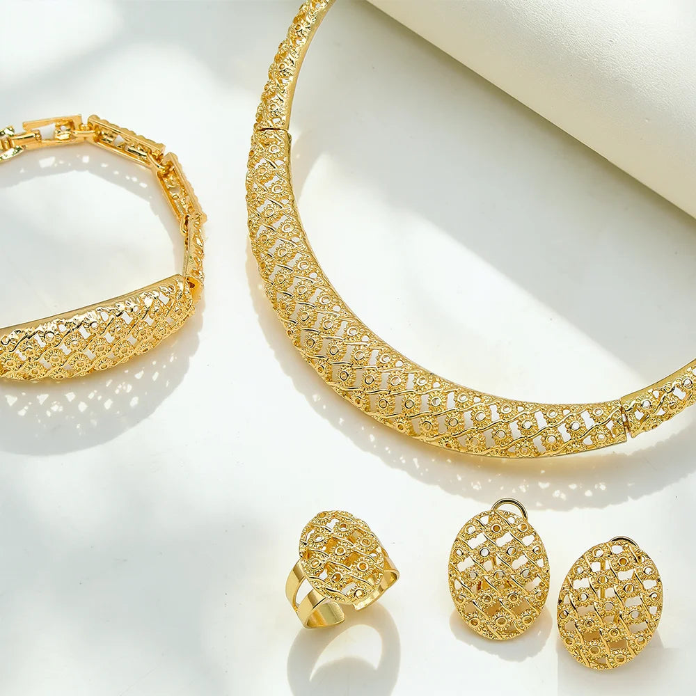 Dubai Luxury 4-Piece 18K Gold Plated Jewelry Set