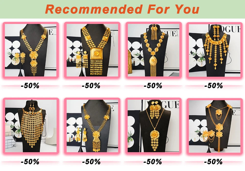 Trendy Dubai Arab Necklace with Earrings Jewelry Set African Fashion Luxury Gold Color Jewelry Set Daily Party Gift Accessories