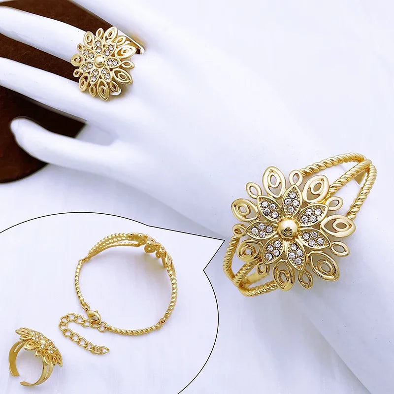 The Imperial Sunburst: 24K Gold-Plated Layered Floral Bridal Set