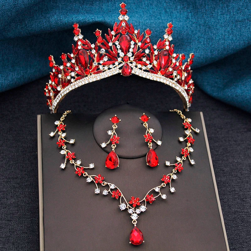 Baroque Royalty - Champagne Crystal Wedding Tiara & Bridal Set