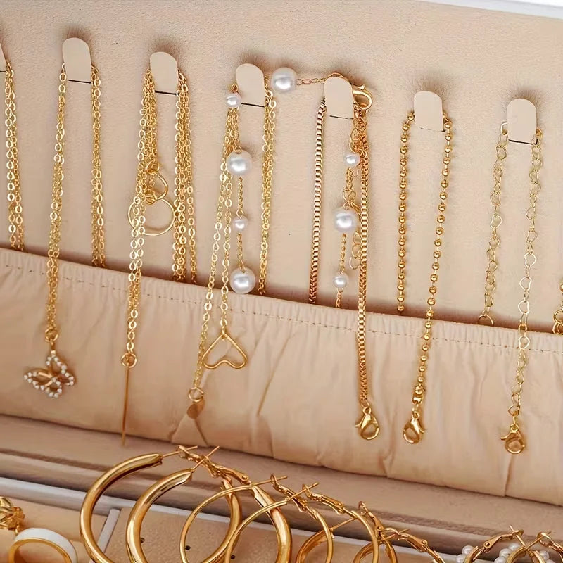 The Imperial Boho: 86-Piece Stackable Pearl & Alloy Jewelry Trunk Set