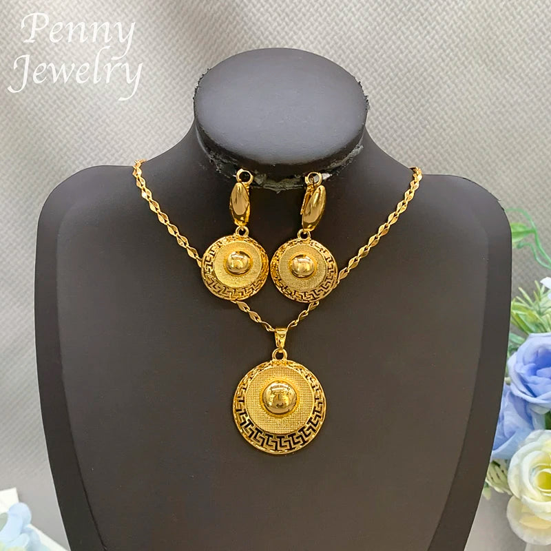 The Cleopatra Sunburst 18K Gold Plated Bridal Pendant Set
