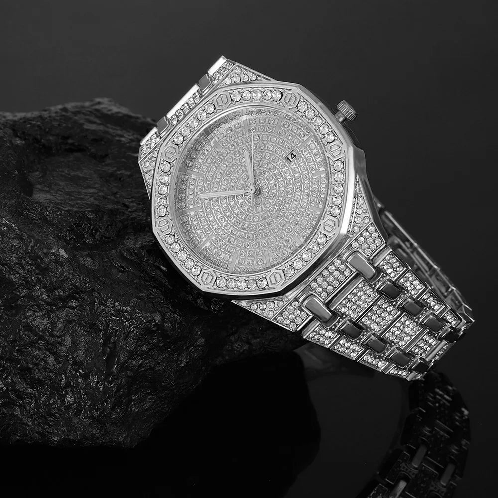 Men's Iced Watch Men's Gold Watch Hip Hop Fashion Cool Bling Gold Diamond Luxury Men's Watch Direct Delivery Relogio