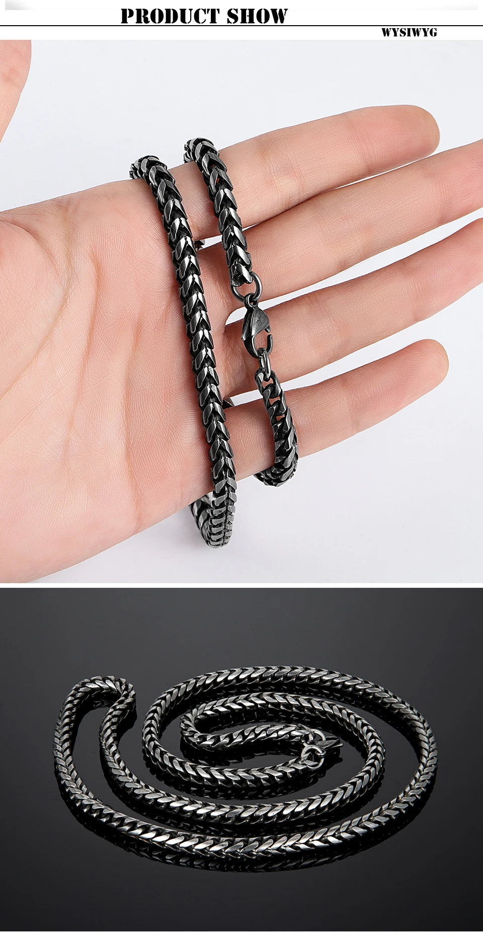 Men's Matte Black Franco Braided Chain Necklace