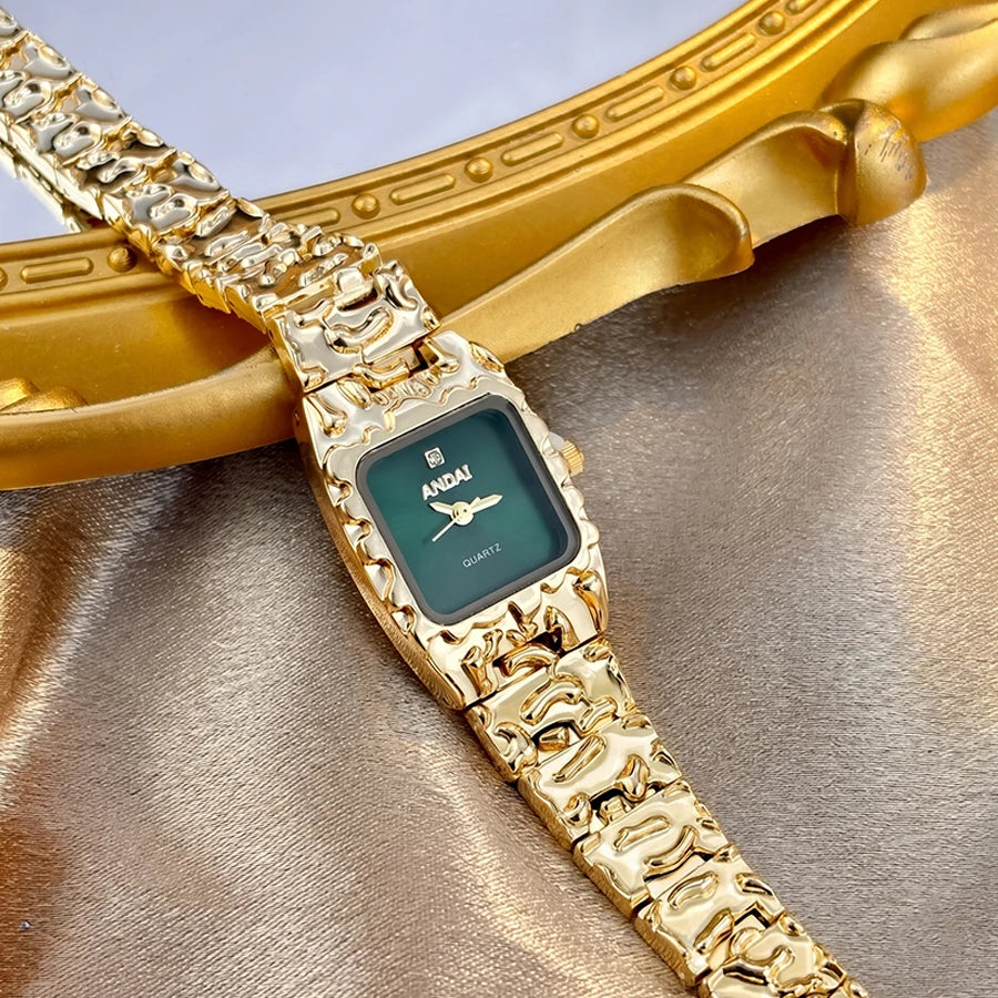 Vintage Gold Watch with Jam Tangan Wanita and Jewelry Set For Women Gift
