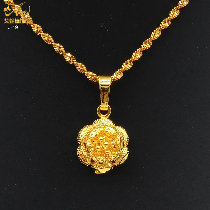 Italian Bridal Gold Plated Jewelry Set For Women African Indian 24K Gold Color Pendant Necklace Earring Set Dubai Party Gifts