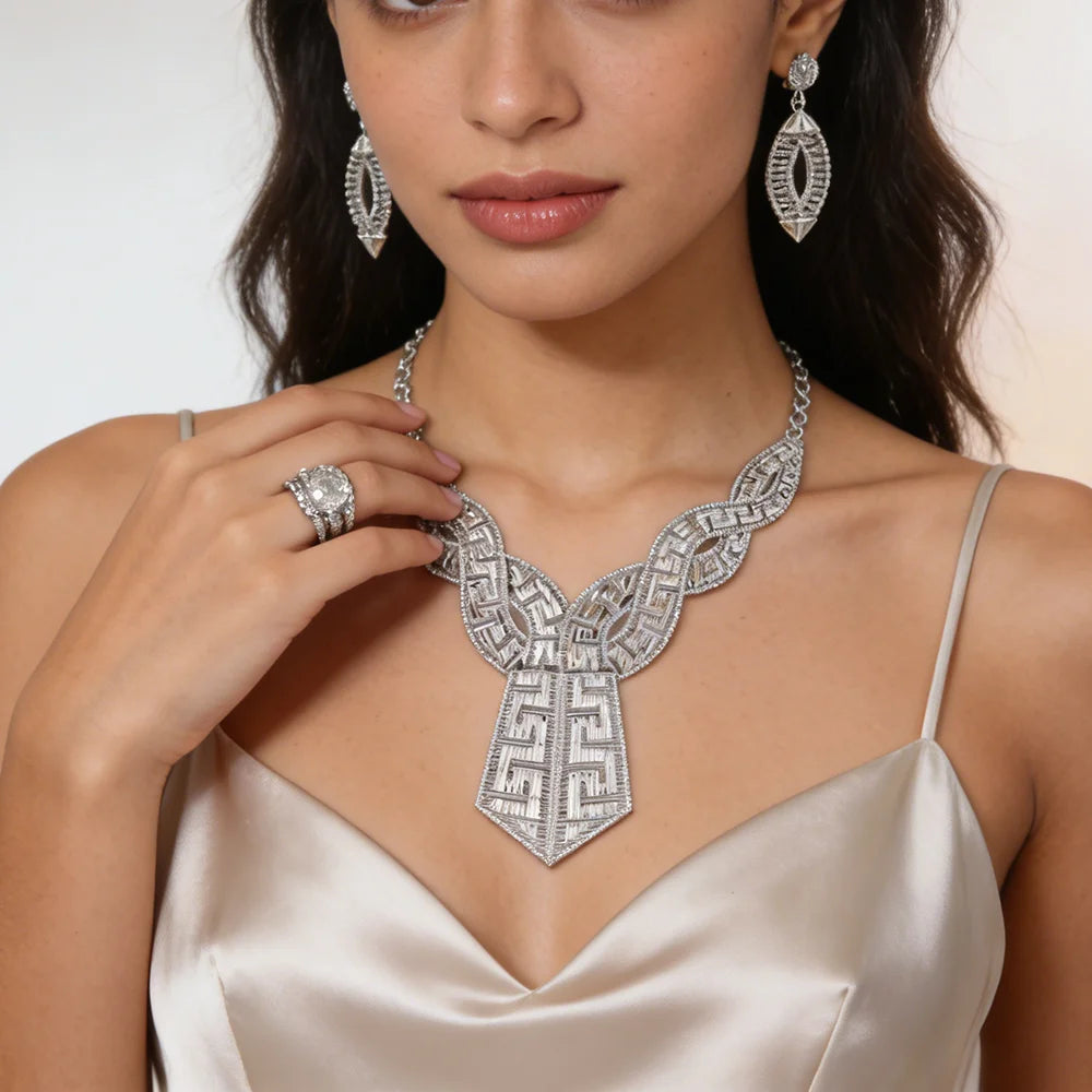 GOLD COLOR JEWELRY 24K Gold Plated Jewelry Set Weddings Earrings Necklace Ring Accessory Luxury Party Gifts