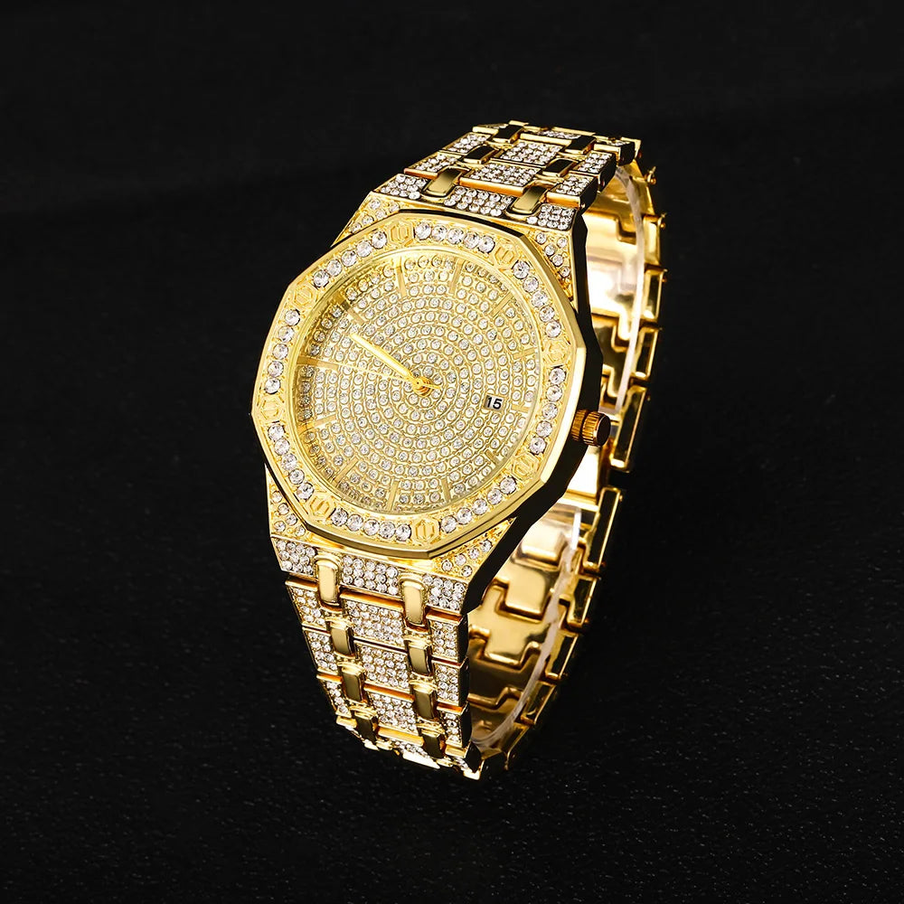 Men's Iced Watch Men's Gold Watch Hip Hop Fashion Cool Bling Gold Diamond Luxury Men's Watch Direct Delivery Relogio